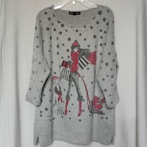 Gray and Red Crew Neck Sweater with Playful Design
